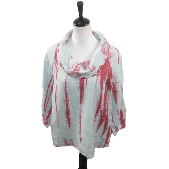Soft Surroundings Tops - Soft Surroundings Blue/Pink Tie Dye Cowl Neck  100% Cotton Top Size Small